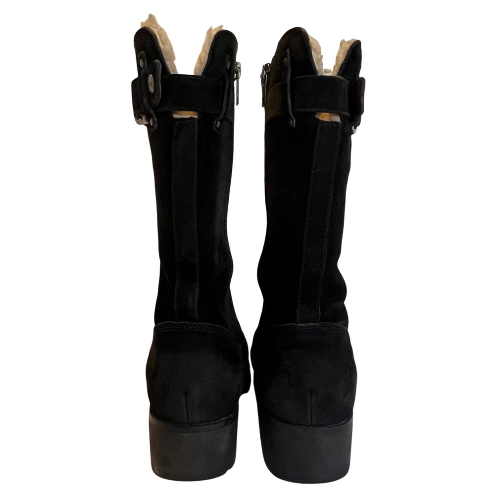 UGG Australia Boots Womens 8 Black Suede Shearling Lined Buckle Moto Lug Sole - Picture 6 of 13